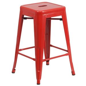 Flash Furniture CH-31320-24-RED-GG 24"H Backless Red Metal Counter Height Barstool