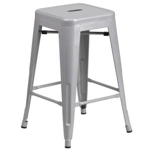 Flash Furniture CH-31320-24-SIL-GG 24"H Backless Silver Metal Counter Height Barstool