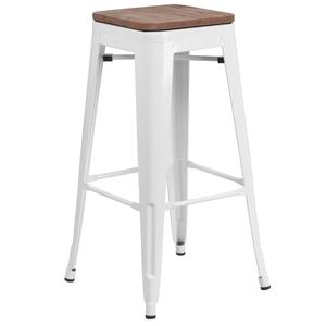Flash Furniture CH-31320-30-WH-WD-GG 30"H Backless White Metal Barstool w/ Wood Seat