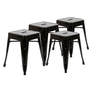 Flash Furniture ET-BT3503-18-BLK-GG 18"H Black Indoor Stackable Backless Metal Stool - Set of 4 