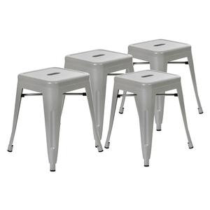 Flash Furniture ET-BT3503-18-SIL-GG 18"H Stackable Backless Silver Metal Stool - Set of 4 