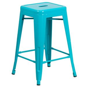 Flash Furniture ET-BT3503-24-CB-GG 24"H Crystal Blue Stackable Backless Metal Barstool