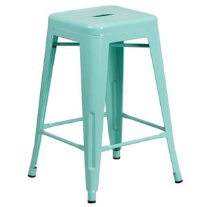 Flash Furniture ET-BT3503-24-MINT-GG 24"H Mint Stackable Backless Metal Barstool