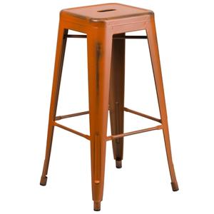 Flash Furniture ET-BT3503-30-OR-GG 30"H Distressed Orange Stackable Backless Metal Barstool