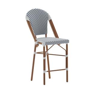 Flash Furniture SDA-AD642001-F-CS-WHNVY-NAT-GG Lourdes 26"H White/Navy & Bamboo Finish French Bistro Stool