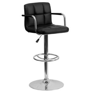 Flash Furniture CH-102029-BK-GG Contemporary Black Quilted Vinyl Swivel Bar Stool w/ Arms