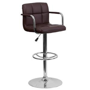 Flash Furniture CH-102029-BRN-GG Contemporary Brown Quilted Vinyl Swivel Bar Stool w/ Arms