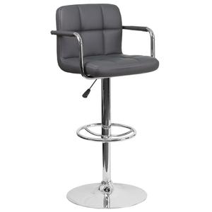 Flash Furniture CH-102029-GY-GG Contemporary Gray Quilted Vinyl Swivel Bar Stool w/ Arms