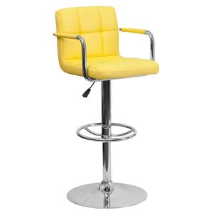 Flash Furniture CH-102029-YEL-GG Contemporary Yellow Quilted Vinyl Swivel Bar Stool w/ Arms