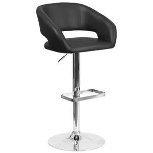 Flash Furniture CH-122070-BK-GG Contemporary Rounded Mid-Back Black Vinyl Swivel Bar Stool