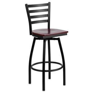 Flash Furniture XU-6F8B-LADSWVL-MAHW-GG Hercules Black Metal Ladder Back Swivel Barstool