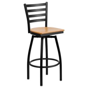 Flash Furniture XU-6F8B-LADSWVL-NATW-GG Hercules Black Metal Ladder Back Swivel Barstool