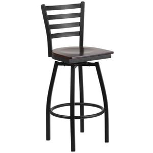Flash Furniture XU-6F8B-LADSWVL-WALW-GG Hercules Black Metal Ladder Back Swivel Barstool