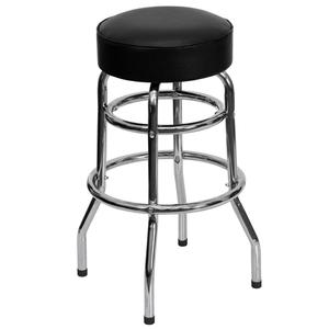 Flash Furniture XU-D-100-GG Double Ring Chrome Swivel Bar Stool w/ Black Vinyl Seat