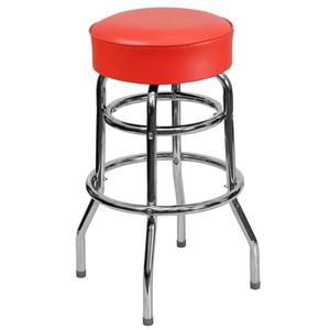 Flash Furniture XU-D-100-RED-GG Double Ring Chrome Swivel Bar Stool w/ Padded Red Vinyl Seat
