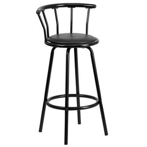 Flash Furniture YB-Y-J909-KD-GG Black Metal Crown Back Swivel Bar Stool w/ Black Vinyl Seat