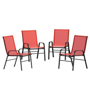 Flash Furniture 4-JJ-303C-RD-GG Brazos 21.25in x 29in Red Stacking Patio Chair - 4 Each Flash Furniture 4-JJ-303C-RD-GG Brazos 21.25in x 29in Red Stacking Patio Chair - 4 Each
