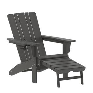Flash Furniture LE-HMP-1045-110-GY-GG Halifax 47.25in x 33.75in Gray HDPE Patio Chair with Cup Holder 