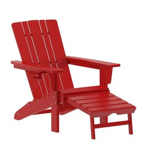 Flash Furniture LE-HMP-1045-110-RD-GG Halifax 47.25in x 33.75in Red HDPE Patio Chair with Cup Holder 