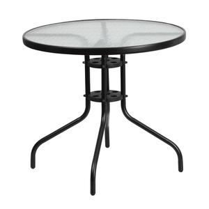 Flash Furniture TLH-070-2-GG 31.5in Dia. x 28"H Black Metal Base Patio Table with Glass Top Flash Furniture TLH-070-2-GG 31.5in Dia. x 28"H Black Metal Base Patio Table with Glass Top