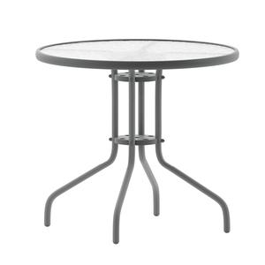 Flash Furniture TLH-070-2-SV-GG 31.5in Dia. x 28"H Silver Metal Base Patio Table with Glass Top Flash Furniture TLH-070-2-SV-GG 31.5in Dia. x 28"H Silver Metal Base Patio Table with Glass Top