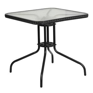 Flash Furniture TLH-073R-BK-GG Barker 28in x 28in Black Metal Base Patio Table with Glass Top Flash Furniture TLH-073R-BK-GG Barker 28in x 28in Black Metal Base Patio Table with Glass Top