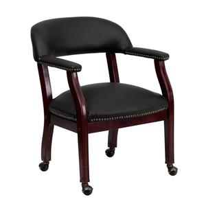 Flash Furniture B-Z100-LF-0005-BK-LEA-GG Mahogany Conference Chair with Black Leather Upholstery 