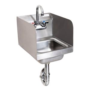 BK Resources BKHS-W-SS-SS-PT-G 9in x 9in Wall Mount Hand Sink with Faucet and Side Splashes 