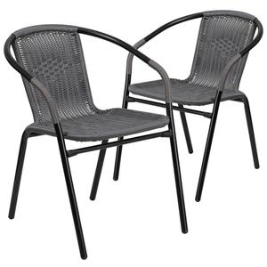 Flash Furniture 2-TLH-037-GY-GG Black Metal Stack Chair with Gray Rattan Seat - Set of 2 