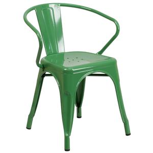 Flash Furniture CH-31270-GN-GG Green Metal Curved Back with Vertical Slat Stacking Armchair 