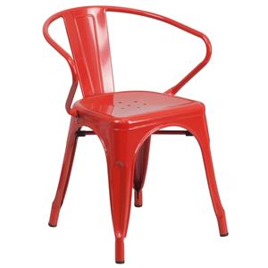 Flash Furniture CH-31270-RED-GG Red Metal Curved Back with Vertical Slat Stacking Armchair 