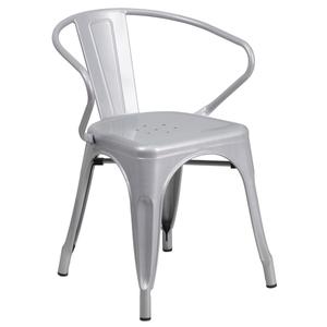 Flash Furniture CH-31270-SIL-GG Silver Metal Curved Back with Vertical Slat Stacking Armchair 