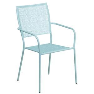 Flash Furniture CO-2-SKY-GG Sky Blue Metal Square Flower Design Patio Stacking Armchair 