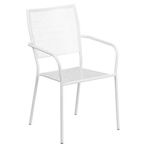 Flash Furniture CO-2-WH-GG White Metal Square Flower Design Patio Stacking Armchair 