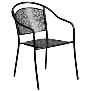 Flash Furniture CO-3-BK-GG Black Metal Round Back Flower Design Patio Stacking Armchair 