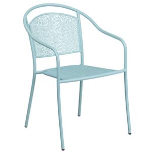 Flash Furniture CO-3-SKY-GG Blue Metal Round Back Flower Design Patio Stacking Armchair