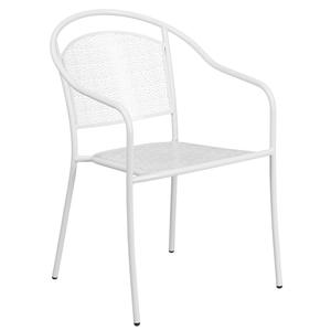 Flash Furniture CO-3-WH-GG White Metal Round Back Flower Design Patio Stacking Armchair