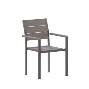 Flash Furniture SB-CA108-WA-GRY-GG Finch Gray Metal Teak Poly Slat Stacking Patio Armchair