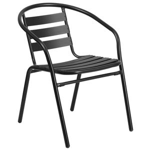 Flash Furniture TLH-017C-BK-GG Black Aluminum Curved Ladder Back Stacking Patio Armchair