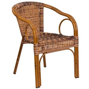 Flash Furniture SDA-AD632009D-1-GG Cadiz Brown Rattan Patio Armchair w/ Bamboo-Aluminum Frame