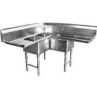 GSW USA 3 Compartment Corner S/s Sink 24x24x14 Two 24" Drainboards - SH24243C