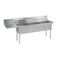 BK Resources (3) 18inx24inx14in Compartment Sink with 24in Left drainboard - BKS-3-1824-14-24L 