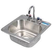 BK Resources Drop In Hand Sink Stainless with Deck Mount Faucet & Drain - BK-DIS-1515-P-G 