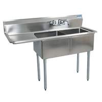 BK Resources Two Compartment Stainless Sink with 16x20 x12D Bowls with Dboard - BKS-2-1620-12-18* 