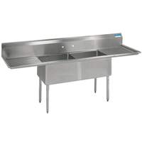 BK Resources Two Compartment stainless steel Sink 16inx20inx12"D Bowls with 2 Drainboards - BKS-2-1620-12-18T 