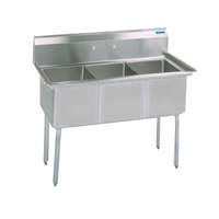 BK Resources 3 Compartment Stainless Sink 18" x 18" x 12" Deep Bowls - BKS-3-18-12