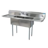 BK Resources Two Comp Stainless Sink 24"x 24"x14"D Bowls w/ 2 Drainboards - BKS-2-24-14-24T