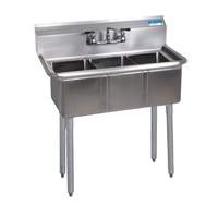BK Resources 3 Compartment Stainless Sink w/ 24" x 24" x 14"D Bowls - BKS-3-24-14