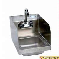 BK Resources Stainless Wall Mount Hand Sink Side Splashes Faucet & Drain - BKHS-W-1410-SS-P
