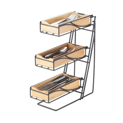 Cal-Mil 1235-13-60 Bamboo 5.25" x 14" x 18"H Black Wire Condiment Organizer